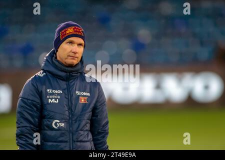 Drammen, Norwegen, 29. Oktober 2023. Viking-Manager Morten Jensen vor dem Eliteserien-Spiel zwischen Strømsgodset und Viking im Marienlyst-Stadion in Drammen. Quelle: Frode Arnesen/Alamy Live News Stockfoto