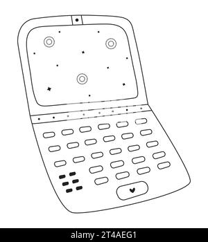 Schwarze Linie Laptop-Kritzelei, niedliche Vektor-flache Illustration des persönlichen pcs, monochromes Piktogramm des Computers Stock Vektor