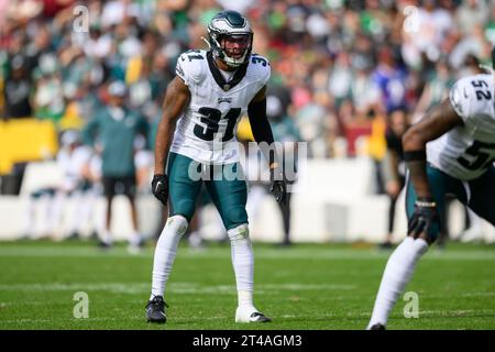 Landover, MD, USA. Oktober 2023. Kevin Byard (31) ist während des NFL-Spiels zwischen den Philadelphia Eagles und den Washington Commanders in Landover (MD) in Position. Reggie Hildred/CSM/Alamy Live News Stockfoto