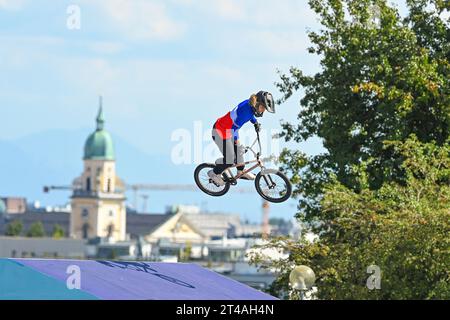 Laury Perez (Frankreich, Bronzemedaille). BMX Freestyle Damen. Europameisterschaften München 2022 Stockfoto