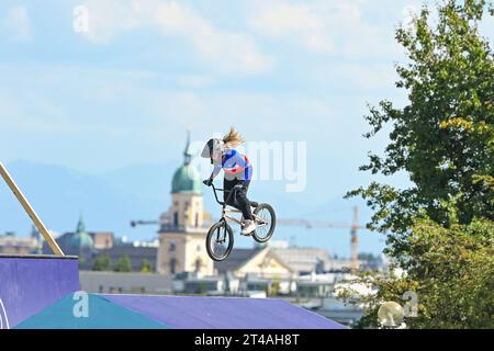 Laury Perez (Frankreich, Bronzemedaille). BMX Freestyle Damen. Europameisterschaften München 2022 Stockfoto