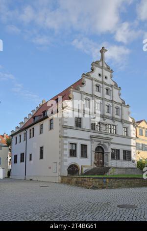 Historisches altes Gymnasium erbaut 1582 mit Schwanzgiebel, Renaissance, Gebäude, Martin-Luther-Platz, Schweinfurt, Niederfranken, Franken, Bayern Stockfoto