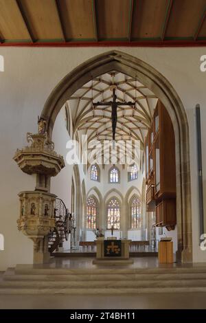 Chor der spätgotischen evangelischen Stadtkirche, Innenansicht, Schorndorf, Baden-Württemberg, Deutschland Stockfoto