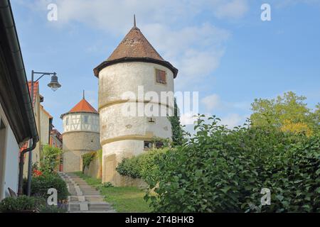 Historische Türme und Stadtmauer, Mauerturm, Stadtbefestigung, östliche Stadtmauer, Dettelbach, Niederfranken, Franken, Bayern, Deutschland Stockfoto