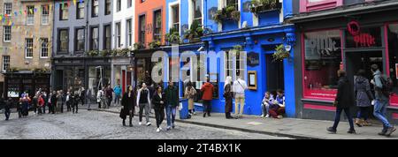 Blick auf Victoria Street, Edinburgh City, Schottland, Großbritannien Stockfoto