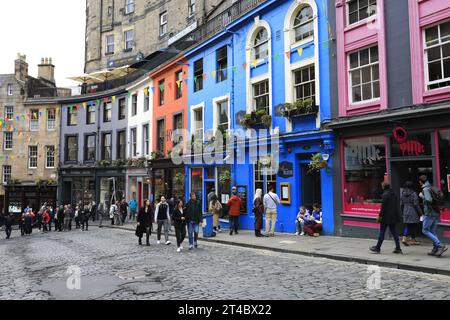 Blick auf Victoria Street, Edinburgh City, Schottland, Großbritannien Stockfoto