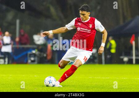 Vitor Carvalho aus Braga während der UEFA Champions League, Fußballspiel der Gruppe C zwischen dem SC Braga und Real Madrid am 24. Oktober 2023 im Estadio de Braga in Braga, Portugal - Foto Jose Salgueiro / DPPI Stockfoto