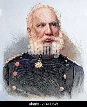 Deutsche Militärs im Deutsch-Französischen Krieg 1870–1871, General von Rosenberg-Gruszczynski, Generalgouverneur von Reims, Reproduktion eines Holzschnitts von 1882, digital verbessert / Militärvolk Deutschlands im Deutsch-Französischen Krieg 1870–1871, General von Rosenberg-Gruszczynski, Generalgouverneur von Reims, Reproduktion eines Holzschnitts von 1882, digital verbessert Stockfoto