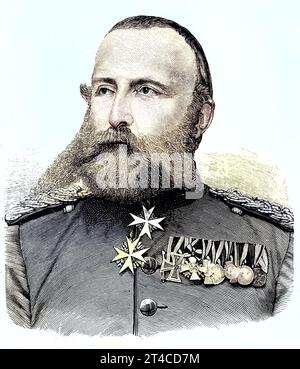 Deutsche Militärs im Deutsch-Französischen Krieg 1870–1871, General Graf Hermann Ludwig von Wartensleben, 1826–1921, Reproduktion eines Holzschnitts von 1882, digital verbessert / Militärvolk Deutschlands im Deutsch-Französischen Krieg 1870–1871, General Graf Hermann Ludwig von Wartensleben, 1826–1921, Reproduktion eines Holzschnitts von 1882, digital verbessert Stockfoto