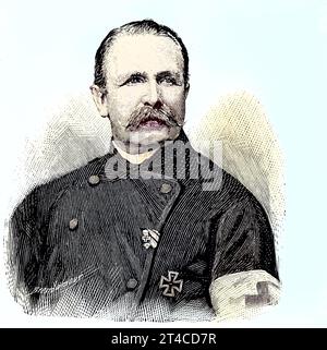 Deutsche Militärs im Deutsch-Französischen Krieg 1870 - 1871, Geheimer Rat F. von Wardenburg war Ritter des Johanniterordens, 1895-1896, Reproduktion eines Holzschnitts von 1882, digital verbessert / Military People of Germany im Deutsch-Französischen Krieg 1870 - 1871, Privy council F. von Wardenburg war Hospitallers, 1895-1896, Reproduktion eines Holzschnitts aus dem Jahr 1882, digital verbessert Stockfoto