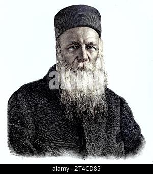 Henri oder Henry Dunant, geboren als Jean-Henri Dunant, 8. Mai 1828 - 30. Oktober 1910, war der Gründer des Roten Kreuzes und ein Schweizer Geschäftsmann und Sozialaktivist, Schweiz, Reproduktion eines Holzschnitts von 1882, digital verbessern / Henri oder Henry Dunant, geb. Jean-Henri Dunant, 8. Mai 1828 - 30. Oktober 1910, war der Gründer des Roten Kreuzes und ein Schweizer Unternehmer und Sozialaktivist, Schweiz, Reproduktion eines Holzschnitts von 1882, digital verbessert Stockfoto