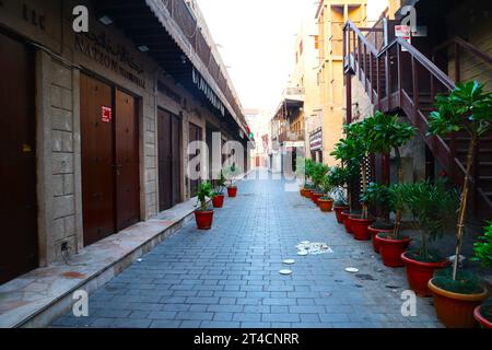 Oktober 2023, Dubai, VAE. Blick auf den Bur Dubai Markt am frühen Morgen. Stockfoto