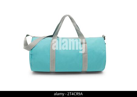 Close Up Outdoor trendige Mode Sport Custom Nylon Cross Body Schultergurt Duffle Gym Reise blaue Taschen für Männer Frauen isoliert auf weißem Hintergrund. Stockfoto