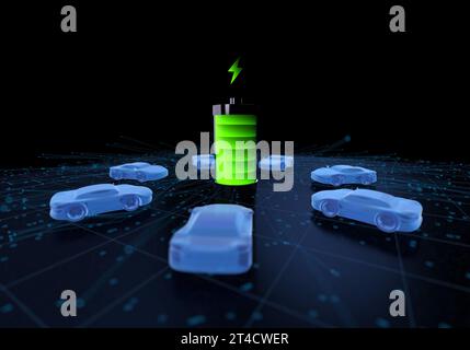 Fahrzeuge mit neuer Energie und Superbatterien zum Aufladen von Batterien Stockfoto