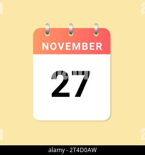 Tageskalender 27. November Monat auf White Paper Note. Vektor Stock Vektor