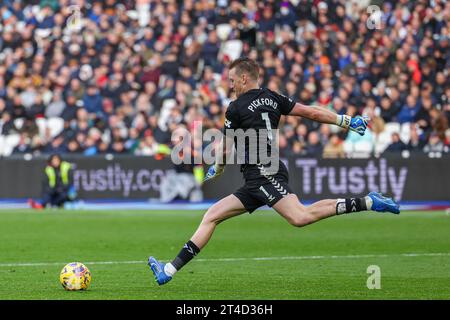 Jordan Pickford of Everton – West Ham United gegen Everton, Premier League, London Stadium, London, UK – 29. Oktober 2023 nur redaktionelle Verwendung – es gelten Einschränkungen bei DataCo Stockfoto