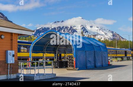 Alaska Railroad Depot in Seward, Alaska. Stockfoto