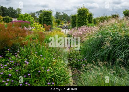 Pflanzen im Spätsommer im Paradise Garden im RHS Bridgewater Garden in Worsley, Salford, Manchester, England. Stockfoto