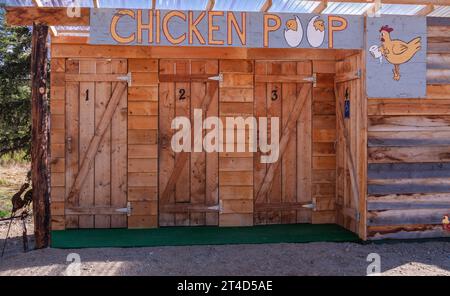 Outthouse in Chicken, Alaska, ist eine touristische Kleinstadt am „Top of the World Highway“ zwischen Dawson City, Yukon Territory und Tetlin Junction Stockfoto