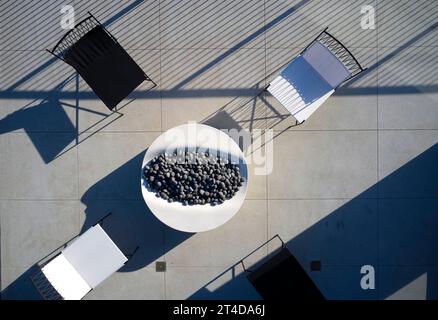 Drohnenansicht von oben. Oceanus House, Los Angeles, Usa. Architekt: Pierre De Angelis, 2023. Stockfoto