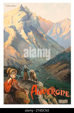 Vintage-Reiseplakat C1800 für die Auvergne in Frankreich. Stockfoto