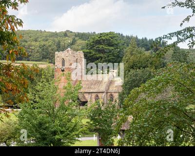 Blick auf St.. John the Baptist Church, Eastnor, durch die umliegenden Bäume Stockfoto