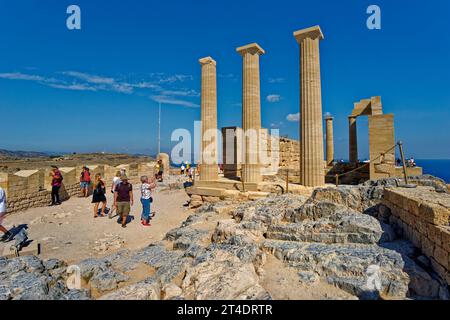 Teil der Akropolis von Lindos auf der Insel Rhodos, Griechenland. Stockfoto