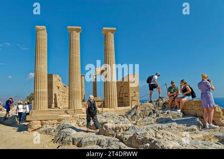 Teil der Akropolis von Lindos auf der Insel Rhodos, Griechenland. Stockfoto