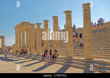 Teil der Akropolis von Lindos auf der Insel Rhodos, Griechenland. Stockfoto