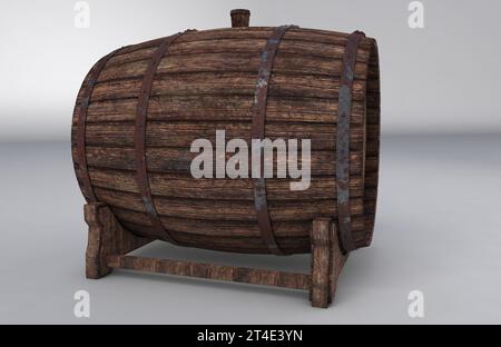 Holzfässer mit Wein. 3D-Rendering. Stockfoto