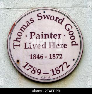 Gedenktafel an 20 Quay Walls, Berwick-upon-Tweed, Northumberland, England, Großbritannien - das Zuhause von Thomas Sword, gut 1789 - 1872 ein Maler. Stockfoto