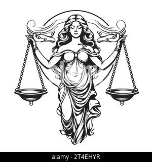 THEMIS-Statutenschalen. Symbol für Gerechtigkeit und Ordnung Kontur Clip Art. Libra oder Gesetz Identitätskonzept einfacher Vektor isoliert auf weißem Hintergrund Stock Vektor