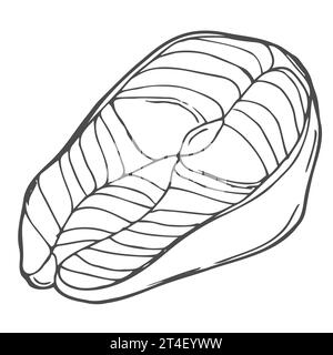 Vektor-Illustration des roten Fischsteaks. Lineares Forellensteak. Schraffur. Handzeichnung. Für Cafés, Restaurants, Menüs. Lachs, Kum-Lachs, Forelle. Illustratio Stock Vektor