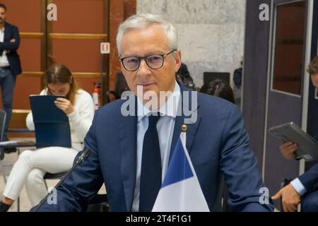 Rom, Italien. 30. Oktober 2023. Ministerium für Unternehmen und Made in Italy, Rom, Italien, 30. Oktober 2023, Bruno Le Maire, französischer Wirtschafts- und Finanzminister, traf sich heute in Rom mit dem deutschen Minister Robert Habeck und dem französischen Minister Bruno Le Maire zusammen - News Credit: Live Media Publishing Group/Alamy Live News Stockfoto