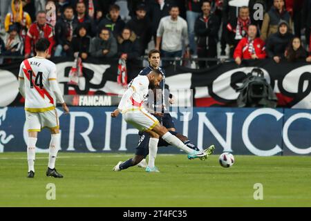 Madrid, Spanien. Oktober 2023. Bebe (Rayo) Fußball/Fußball : spanisches Spiel "LaLiga EA Sports" zwischen Rayo Vallecano 2-2 Real Sociedad im Estadio de Vallecas in Madrid, Spanien. Quelle: Mutsu Kawamori/AFLO/Alamy Live News Stockfoto