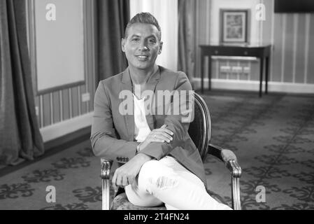 Der Sänger Antonio Manuel Alvarez Velez, künstlerisch bekannt als Pitingo, posiert während der Porträtsession im Welinton Hotel in Madrid. September 2023 Spanien mit: Pitingo Wo: Madrid, Spanien Wann: 29. September 2023 Credit: Oscar Gonzalez/WENN Stockfoto