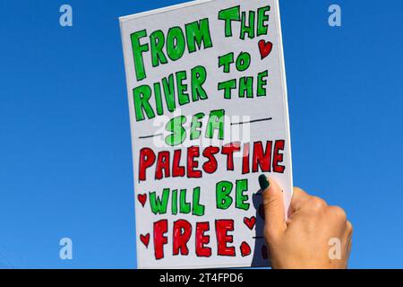In Montreal, Kanada, vereinigten sich eine Vielzahl von Demonstranten in Solidarität mit den Palästinensern und forderten inbrünstig einen dringenden Waffenstillstand in Gaza am 28. Oktober 2023 Stockfoto