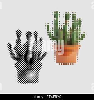 Euphorbia aeruginosa-Hauspflanzenkaktus, der in Topf mit scharfen Stacheln wächst. Exotische Pflanze mit Nadeln Stock Vektor