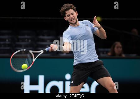 Paris, Frankreich. 31. Oktober 2023. Dominic Thiem von Österreich während des ersten Tages des Rolex Paris Masters 2023, ATP Masters 1000 Tennisturniers am 30. Oktober 2023 in der Accor Arena in Paris, Frankreich - Foto Jean Catuffe/DPPI Credit: DPPI Media/Alamy Live News Stockfoto