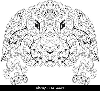 Dekoratives Kaninchen mit Pfoten zum Färben, Osterhase. Hase. Vektorillustration. Diese Abbildung kann als Grußkarte oder als Ausdruck auf T verwendet werden Stock Vektor