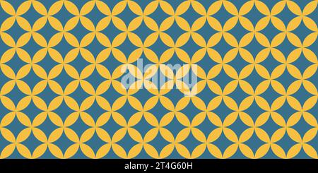 Einfaches geometrisches nahtloses Muster mit gelben Blütenblättern und blauen Rauten, Vektorillustration Stock Vektor