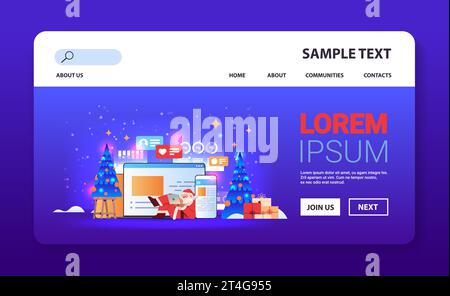 weihnachtsmann in rotem Kostüm mit Chat-Apps Online-Kommunikation Social-Media-Netzwerk Happy New Year Frohe christmas Stock Vektor