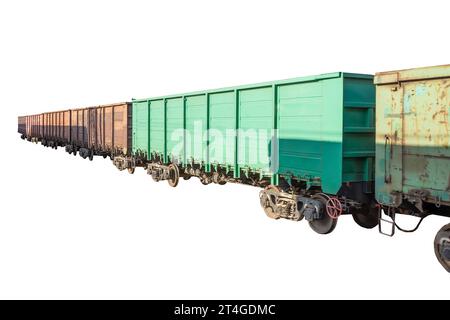 Güterwagen Zug isoliert auf weißem Hintergrund Stockfoto
