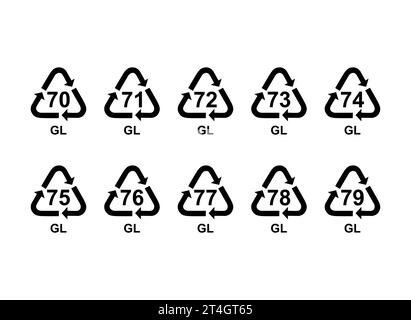 Set aus Glas Symbol, Ökologie Recycling-Zeichen isoliert auf weißem Hintergrund. Symbol für Verpackungsabfall . Stock Vektor