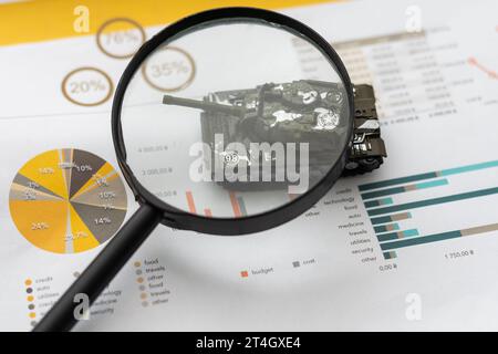 Steigende Kurve mit Kurstabellen und Kalkulator als Symbol für steigende Aktienkurse. Stockfoto