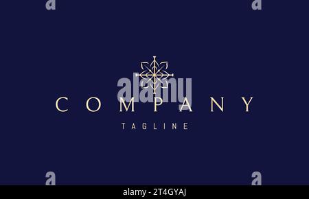 Ein goldenes Vektorlogo mit einem abstrakten Bild eines Kreuzes in Form eines Blumenmusters. Stock Vektor