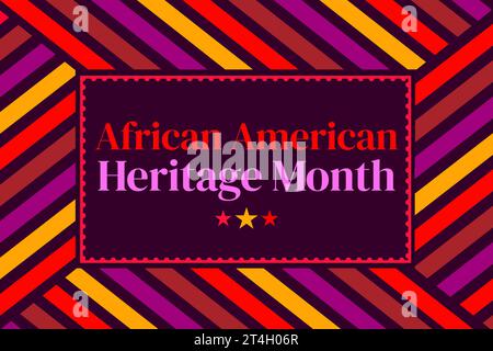 Afrikanisch-amerikanischer Heritage Month Tapete in traditioneller Farbe mit Formen und Typografie in der Mitte. Stockfoto