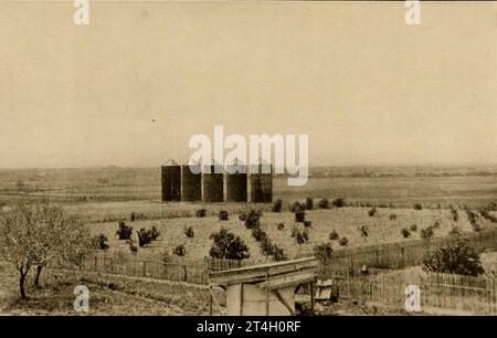 Silos auf der King Million-Acres Ranch aus dem Buch Texas, the Marvellous, the State of the Six Flags; von Nevin Otto Winter veröffentlichte The Page Company 1916 , einschließlich der Berichte über die spanische Siedlung und Etablierung der indischen Missionen; die unglückliche Expedition und der Tod von La Salle ; die Romantik ihrer frühen Siedlung und Geschichten über ihre Hardy Pioneers, die neunjährige Republik Texas, Stephen F. Austin und Sam Houston, "Remember the Alamo", die Entwicklung der Cattle Ranches, die Great Ranches und ein Besuch einer Millionen Hektar großen Ranch, die wachsenden Städte; die Rehabilitation von Galv Stockfoto