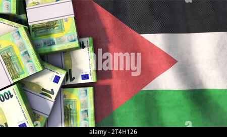 Euro-Rechnungen auf palästinensischer Flagge Stockfoto