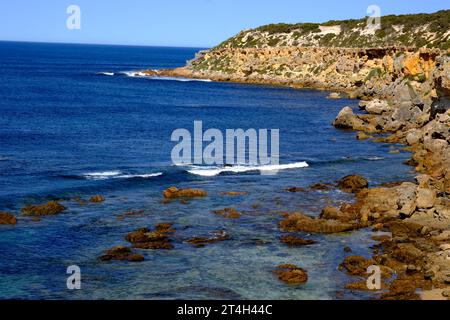 Die zerklüftete Küste rund um den Whaler's Way im Lincoln National Park auf der Eyre Peninsula in Südaustralien Stockfoto